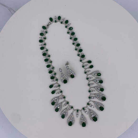 Necklace and earring set, 18 K white gold over solid silver, lab emeralds, NWOT - Picture 8 of 11